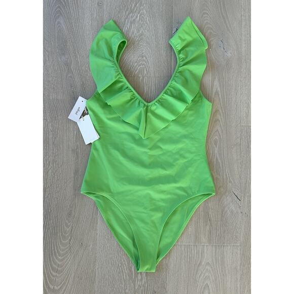 Aritzia Wilfred Danette Neon Ivy Ruffle Swim Bodysuit One Piece Top - Picture 4 of 13